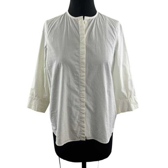 Samuji Sina White Button-Down Blouse Shirt Top Cotton 3/4 Sleeve Round Neck 34 - Picture 2 of 10